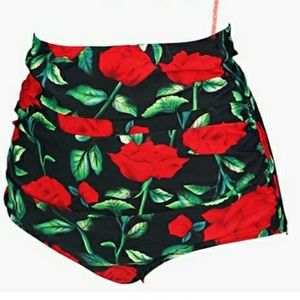 Cocoship retro high waisted shirred bikini bottoms